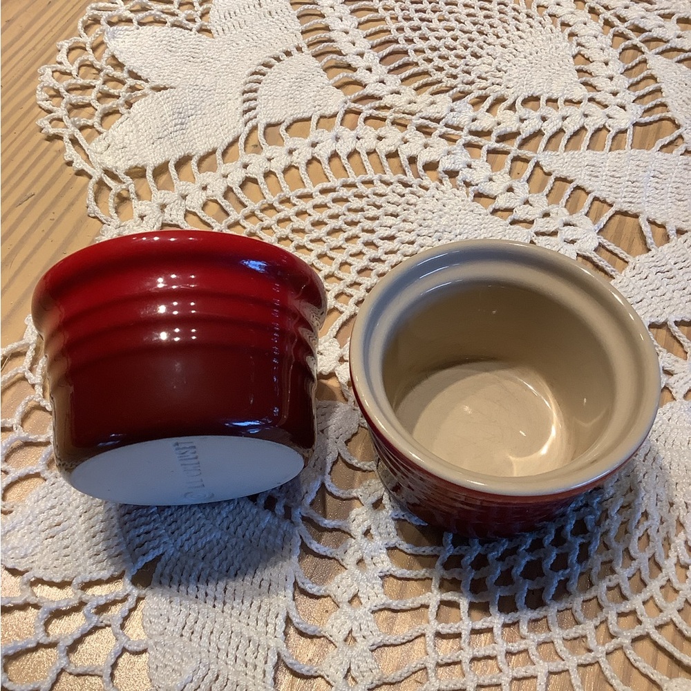 2 Le Creuset Red Stackable Mini Custard Dish / Ramekins 4 oz